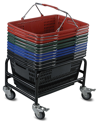 Plastic Shopping Hand Basket Stand With Wheels and Brakes
