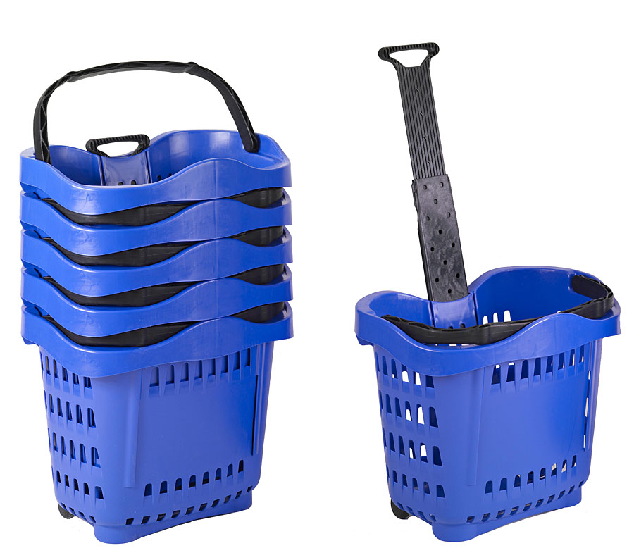 43 Liter 100% Polypropylene Rolling Plastic Shopping Hand Baskets