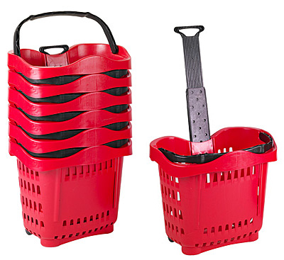 43 Liter 100% Polypropylene Rolling Plastic Shopping Hand Baskets